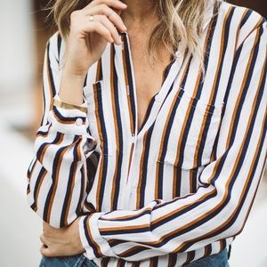 Striped button down blouse with pockets